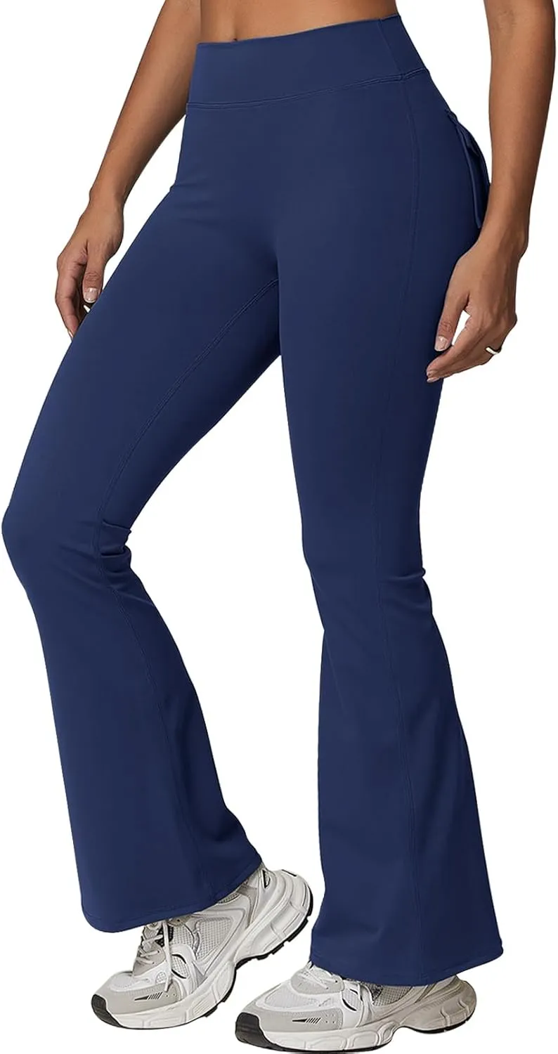 Rugkey Flare Leggings with Pockets for Women Butt Lifting Workout Leggings Gym Bell Bottom High Waisted Yoga Pants