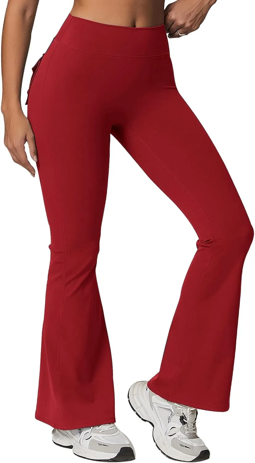 Rugkey Flare Leggings with Pockets for Women Butt Lifting Workout Leggings Gym Bell Bottom High Waisted Yoga Pants