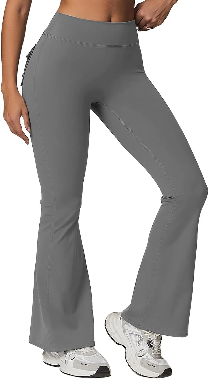 Rugkey Flare Leggings with Pockets for Women Butt Lifting Workout Leggings Gym Bell Bottom High Waisted Yoga Pants