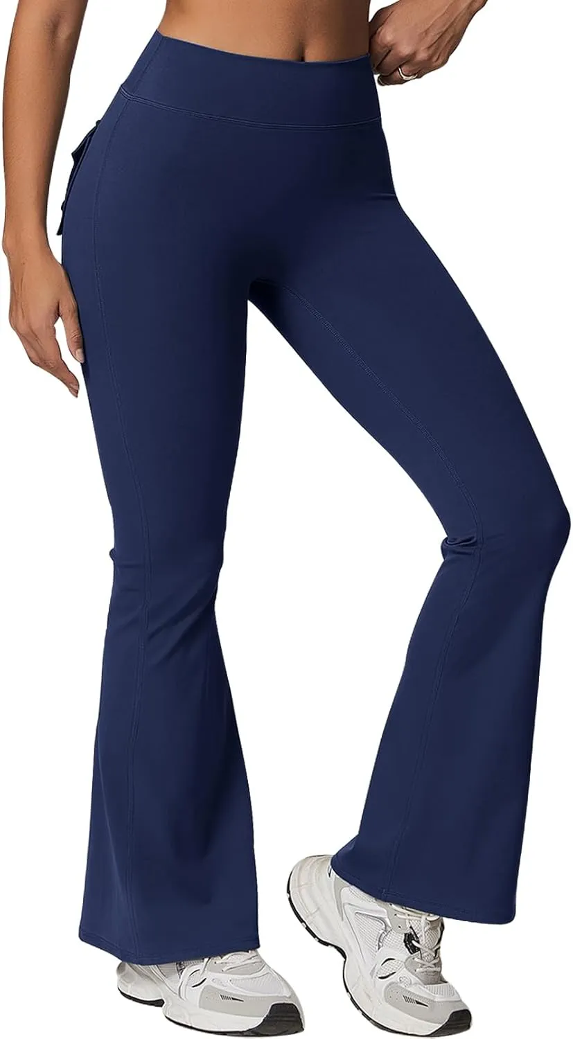 Rugkey Flare Leggings with Pockets for Women Butt Lifting Workout Leggings Gym Bell Bottom High Waisted Yoga Pants