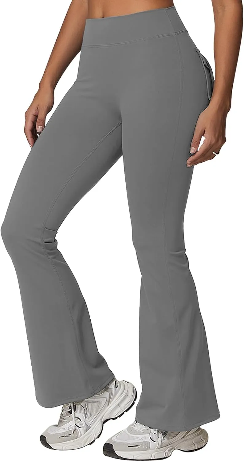 Rugkey Flare Leggings with Pockets for Women Butt Lifting Workout Leggings Gym Bell Bottom High Waisted Yoga Pants