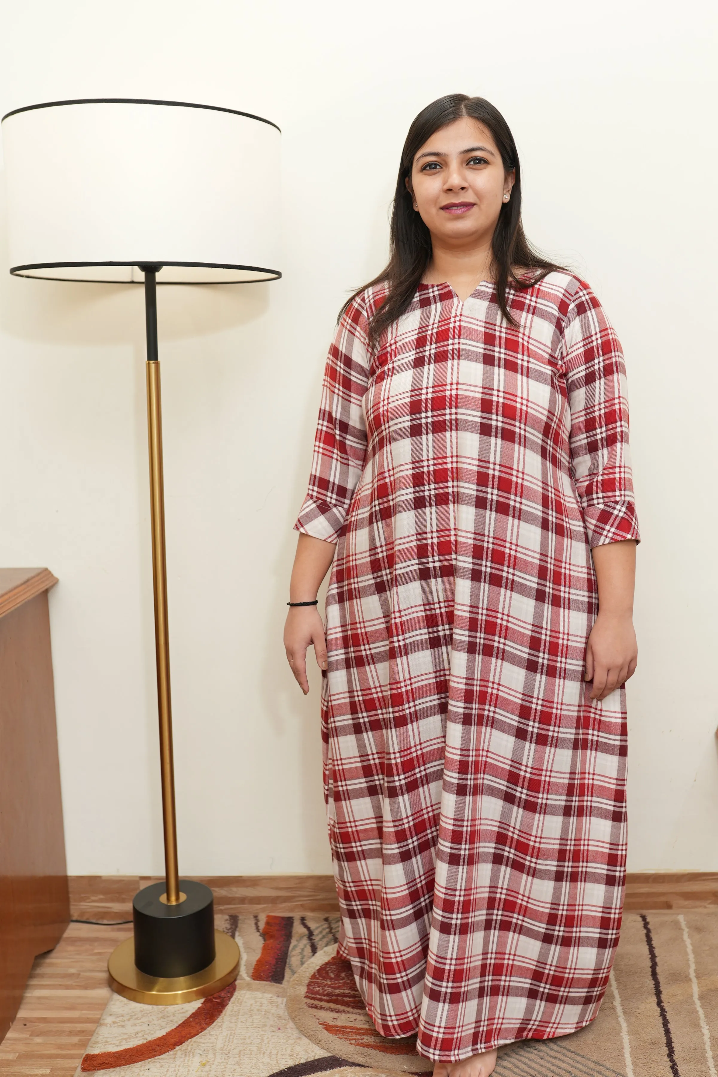 Rust Checked Woollen Night Gown