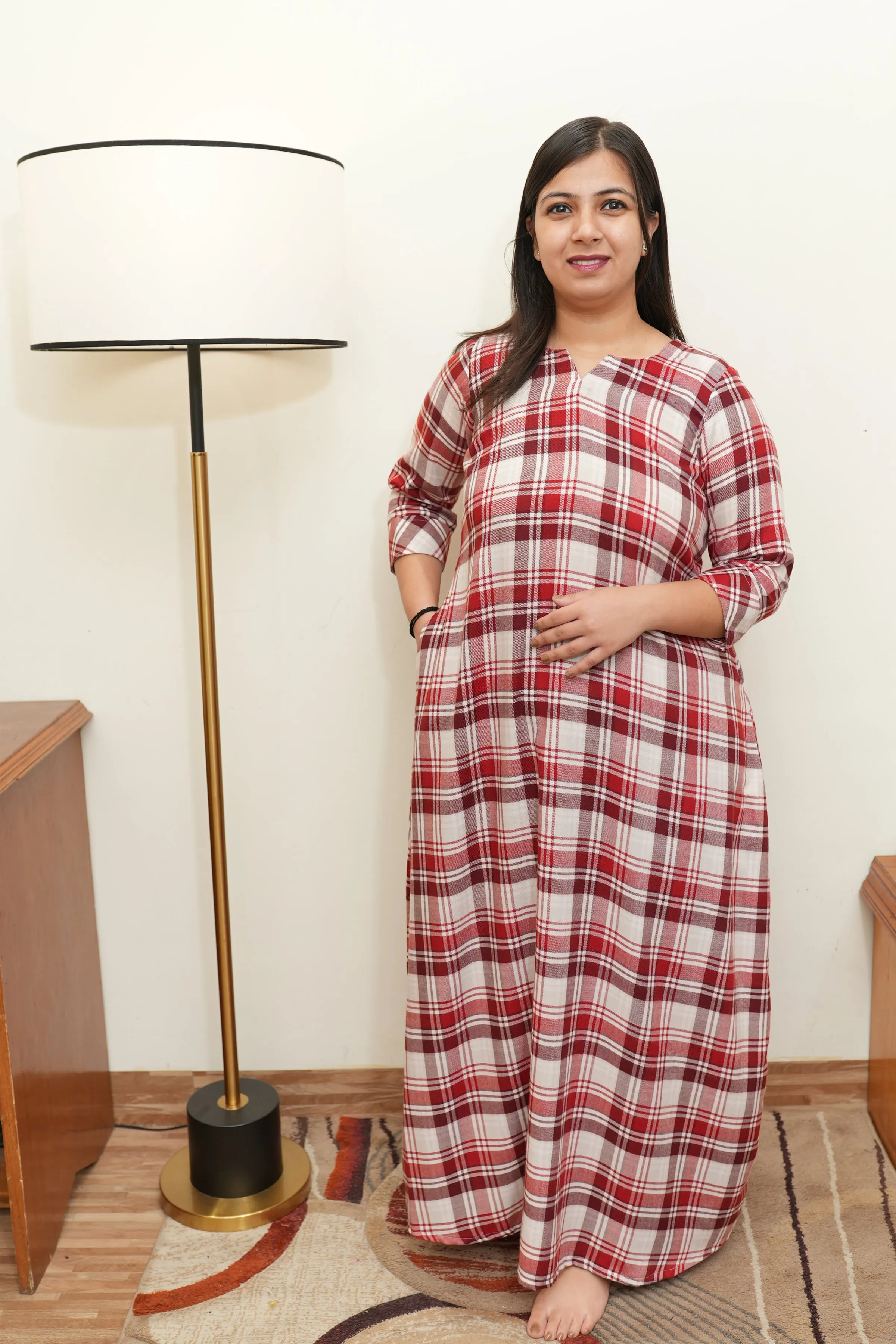 Rust Checked Woollen Night Gown
