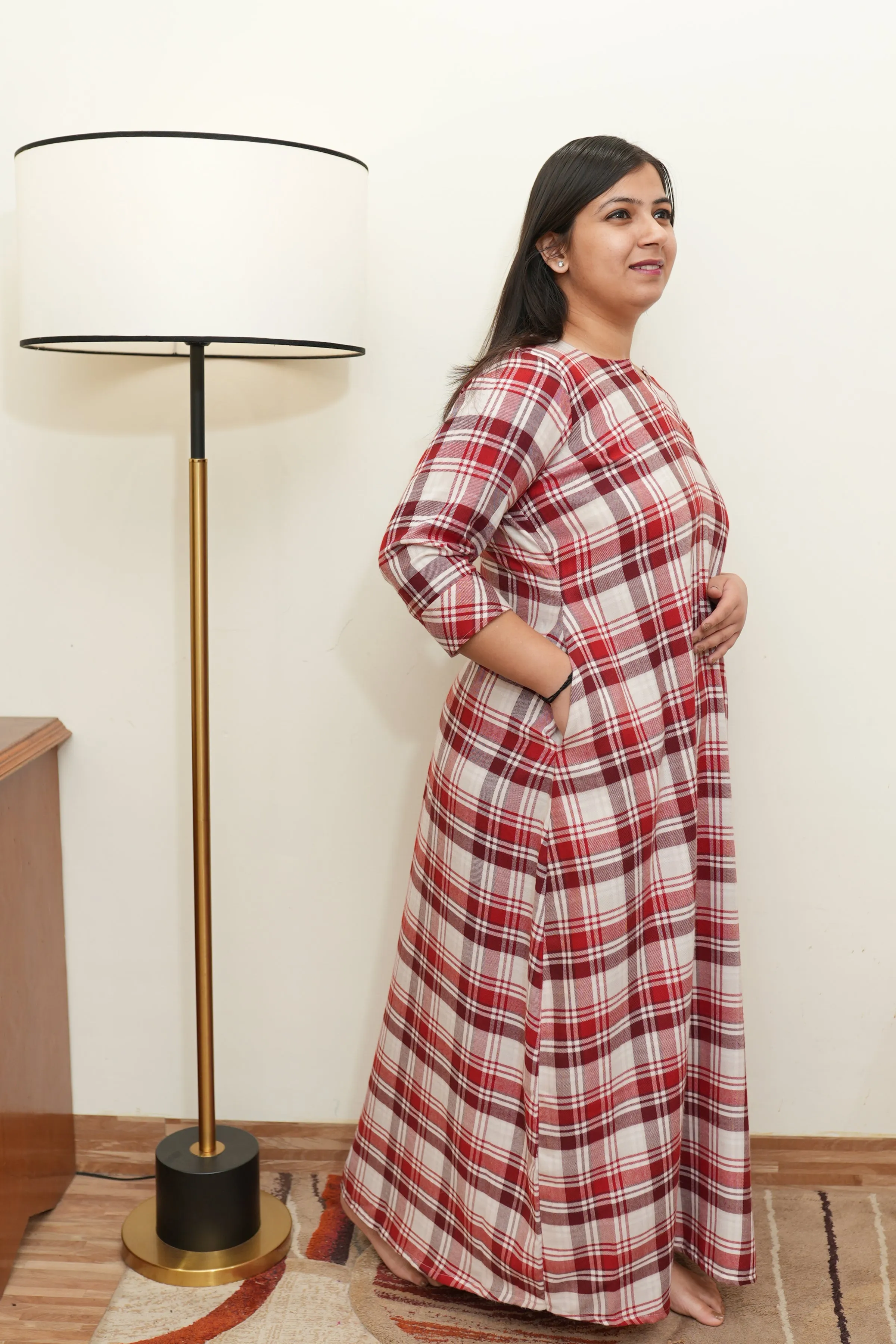 Rust Checked Woollen Night Gown
