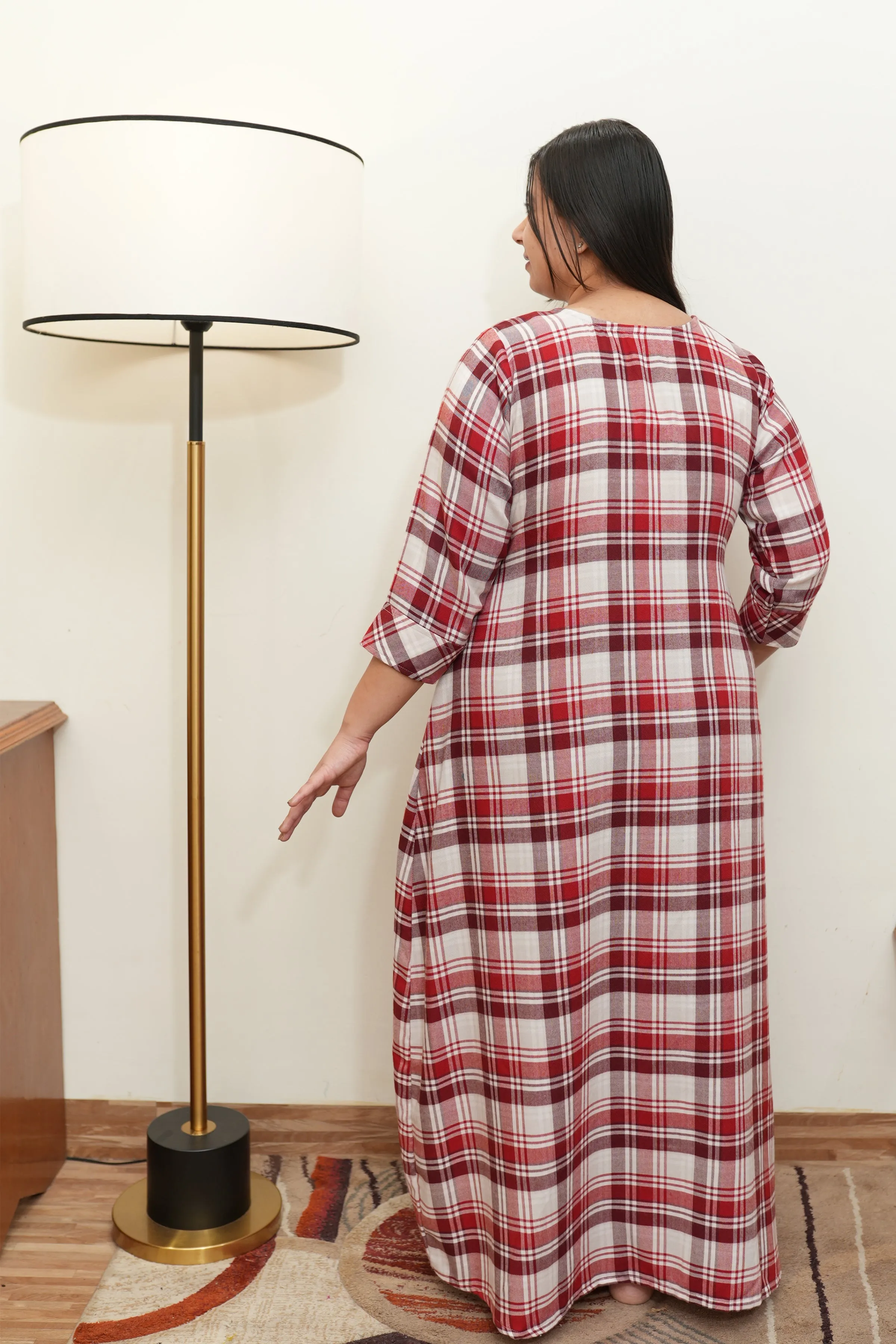 Rust Checked Woollen Night Gown