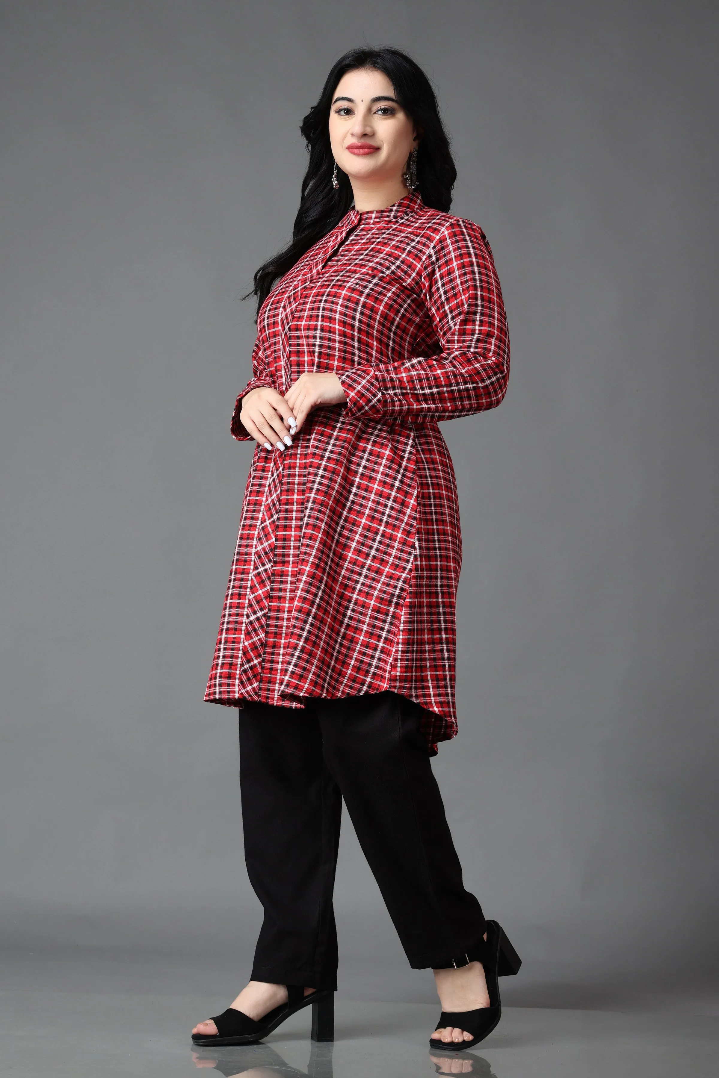 Rusty Red Check Woollen Kurta