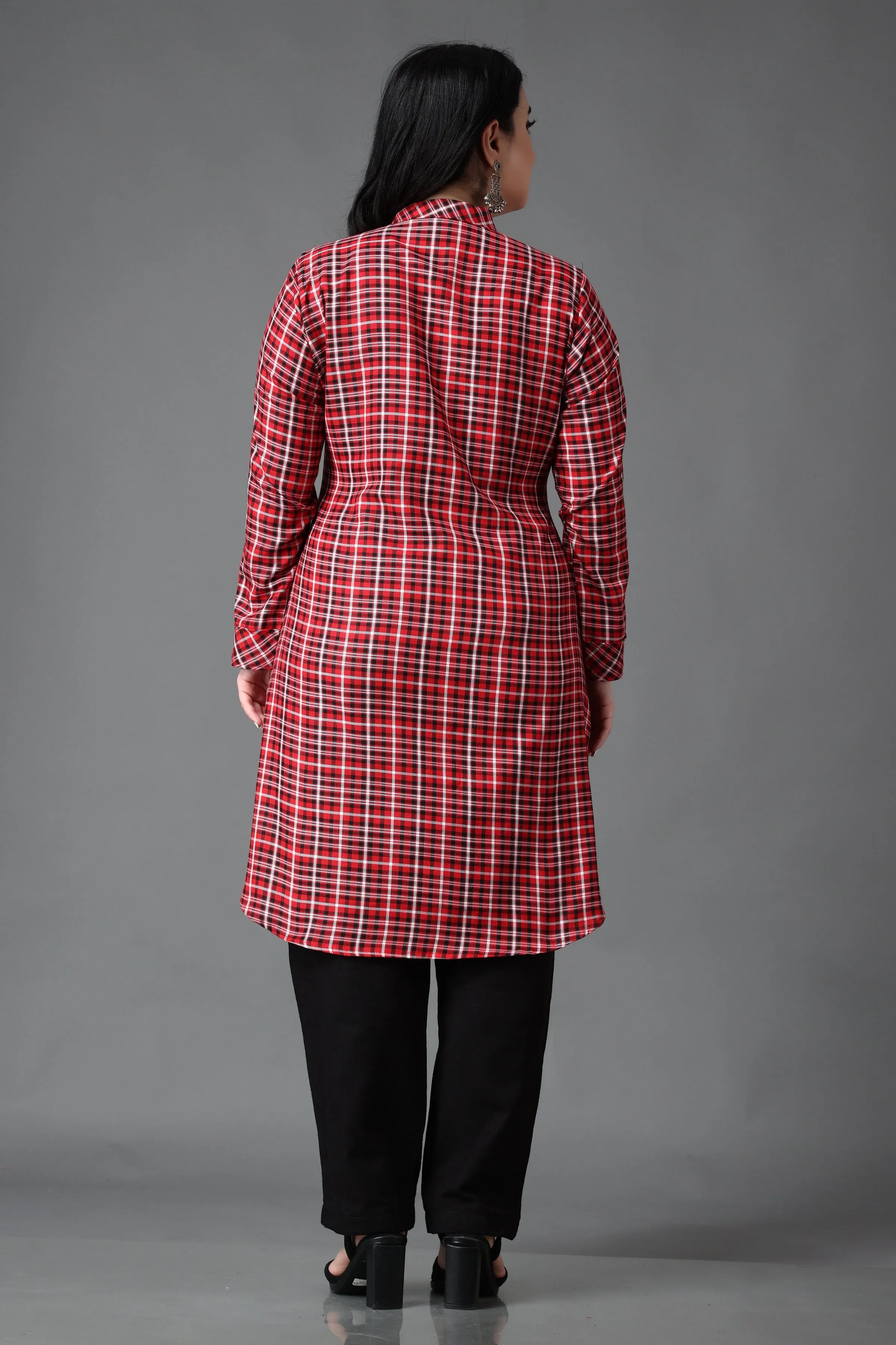 Rusty Red Check Woollen Kurta