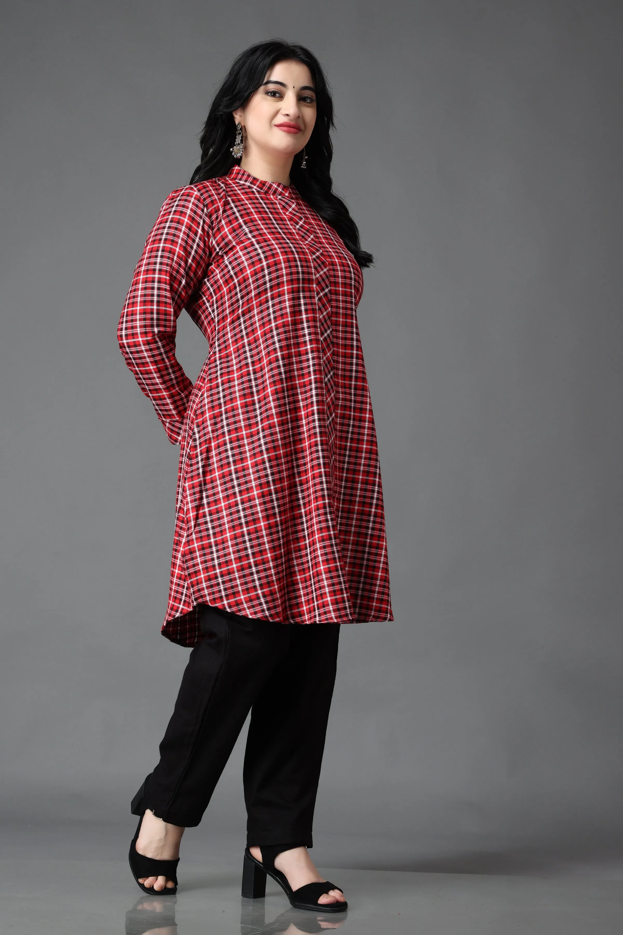 Rusty Red Check Woollen Kurta