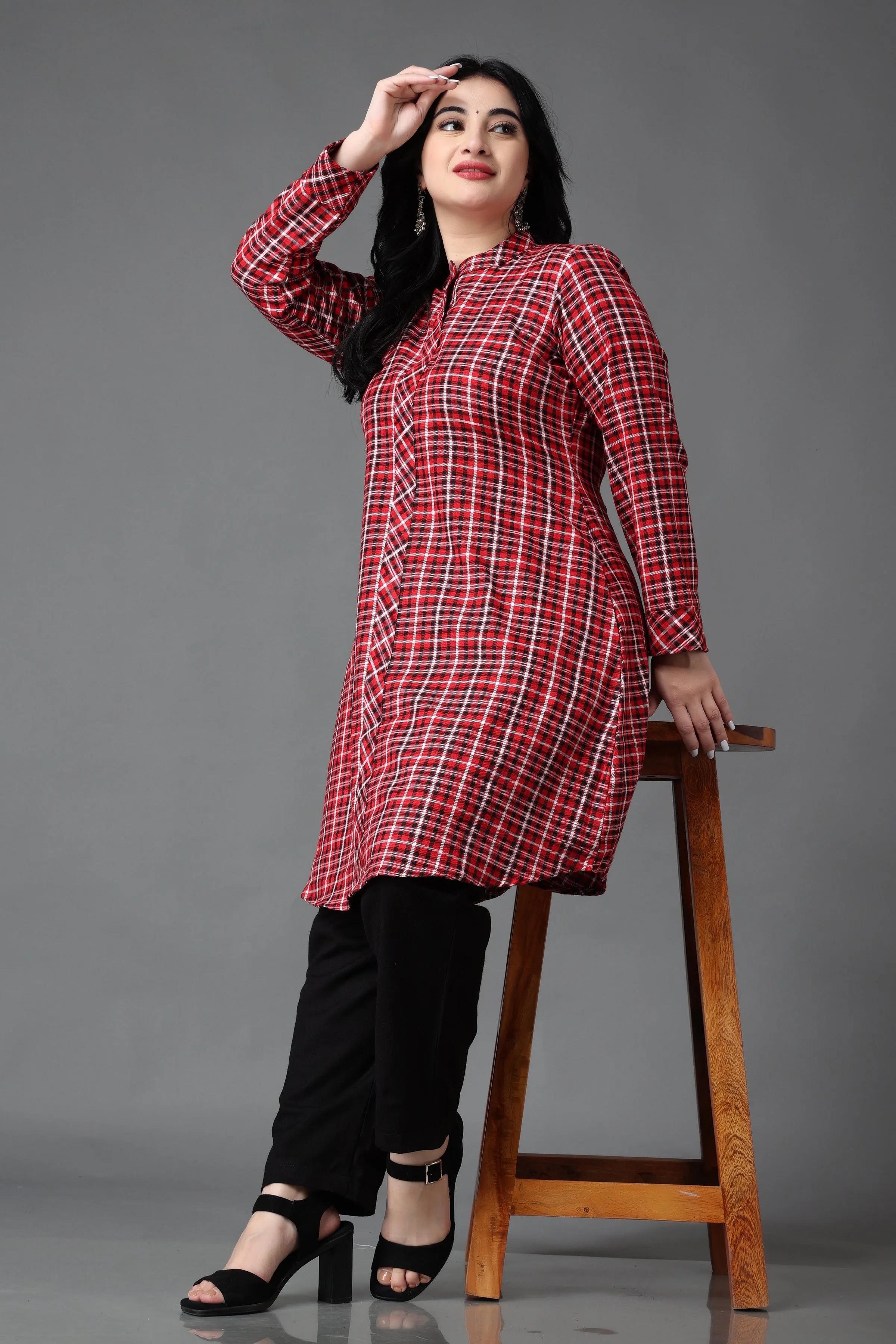 Rusty Red Check Woollen Kurta