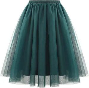 Rvidbe Womens 50s Vintage A-line Tulle Skirts Elastic High Waisted Petticoat Tutu for Women Flowy Layered Long Skirts