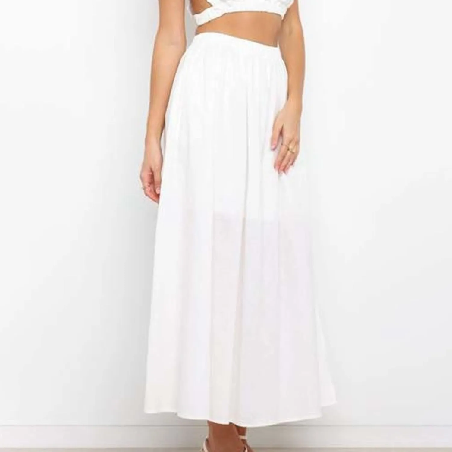 Rvidbe Womens Maxi Skirt Elastic High Waist Swing A-line Flowy Pleated Cotton Linen Long Skirts Summer Casual Boho Skirt