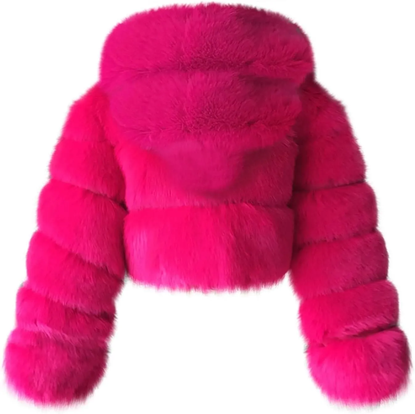 SACFOF Women's Winter Warm Jacket Faux Fur Hooded Jacket Long Sleeve Sexy Short Coat Winter Cropped Shearling Furry Overcoat