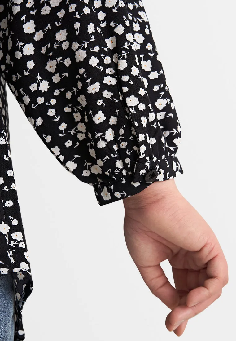 Sariah Printed Stand Collar Long Sleeves Blouse