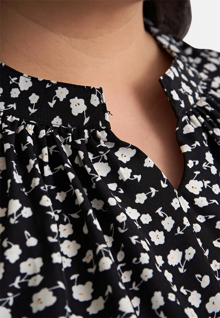 Sariah Printed Stand Collar Long Sleeves Blouse