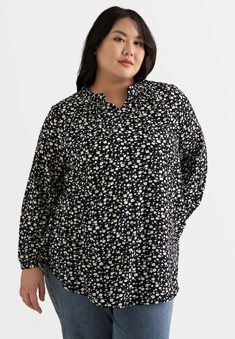 Sariah Printed Stand Collar Long Sleeves Blouse