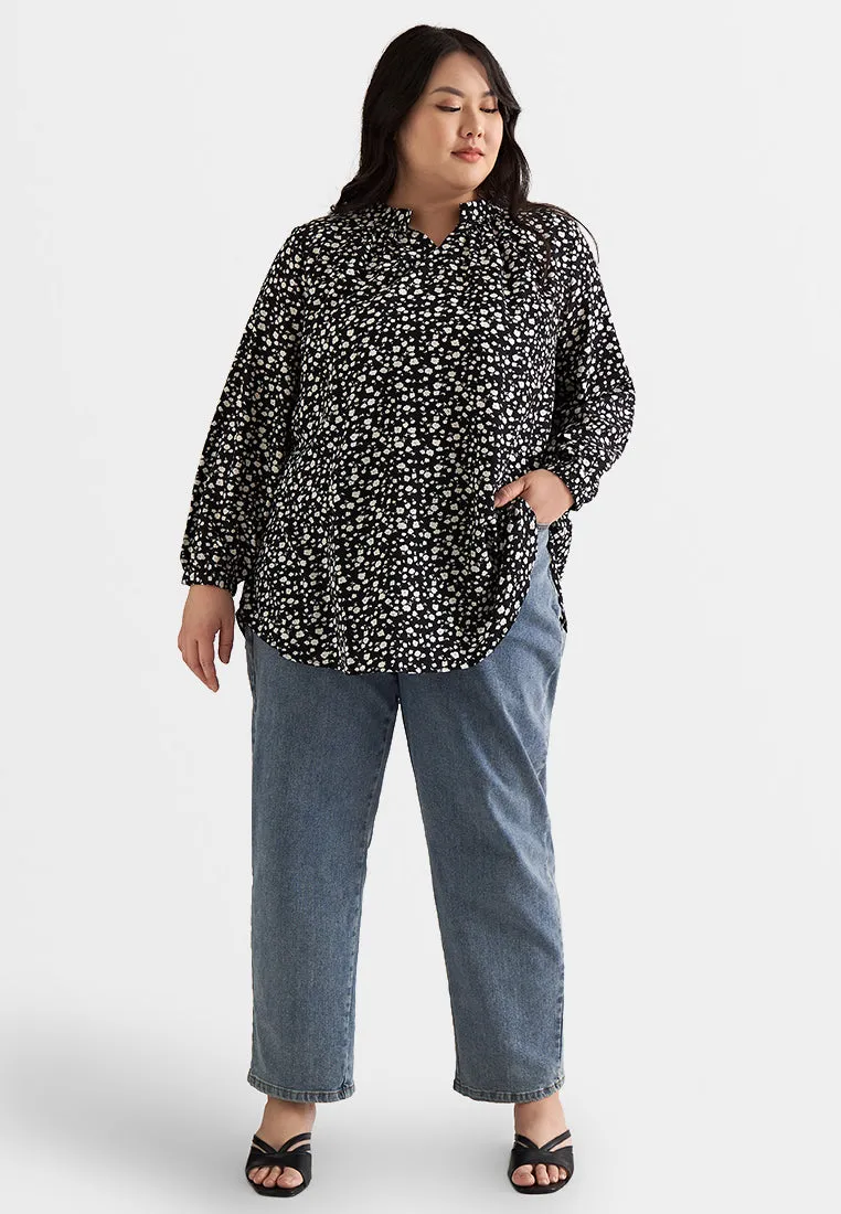 Sariah Printed Stand Collar Long Sleeves Blouse