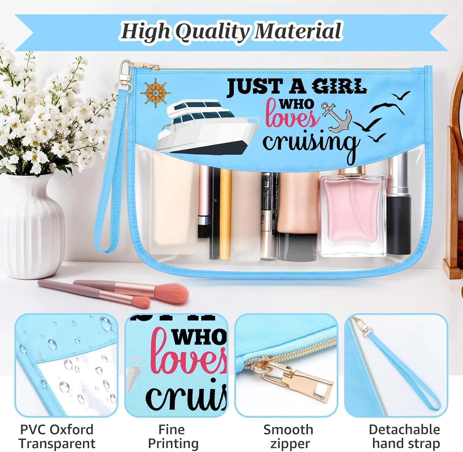 Sazuwu Cruise Trip Makeup Cosmetic Organizer Bag Fun Gifts for Cruising Fun Travel Gifts for Beach Vacation Birthday Christmas Retirement Present