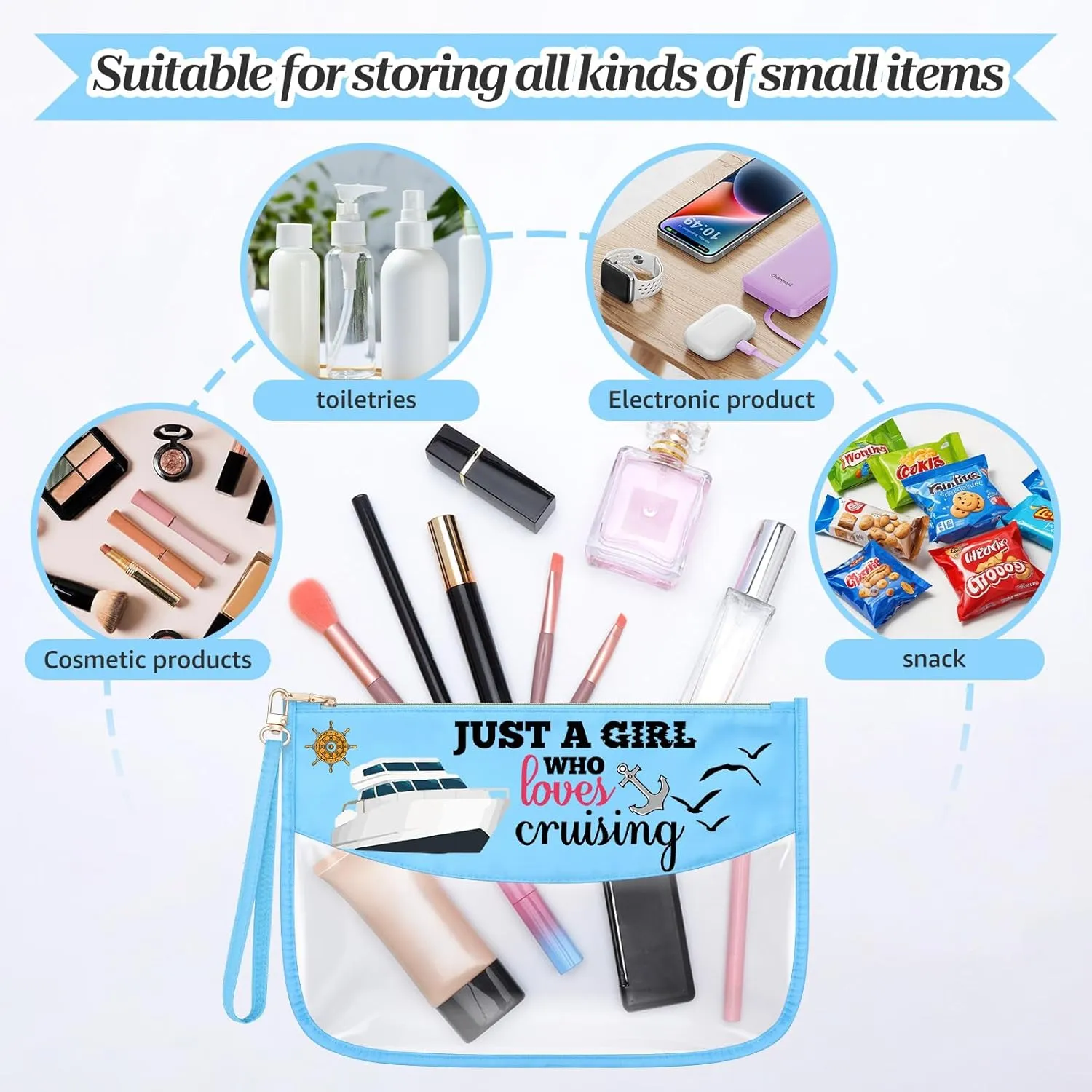 Sazuwu Cruise Trip Makeup Cosmetic Organizer Bag Fun Gifts for Cruising Fun Travel Gifts for Beach Vacation Birthday Christmas Retirement Present