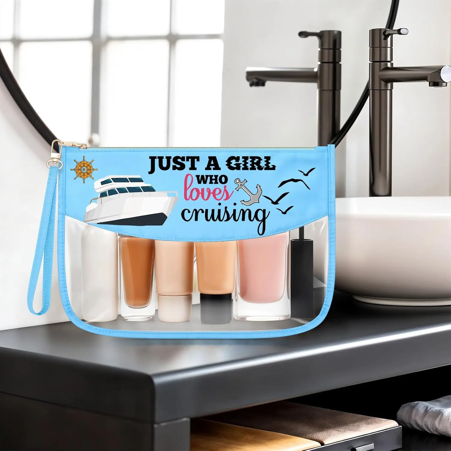 Sazuwu Cruise Trip Makeup Cosmetic Organizer Bag Fun Gifts for Cruising Fun Travel Gifts for Beach Vacation Birthday Christmas Retirement Present