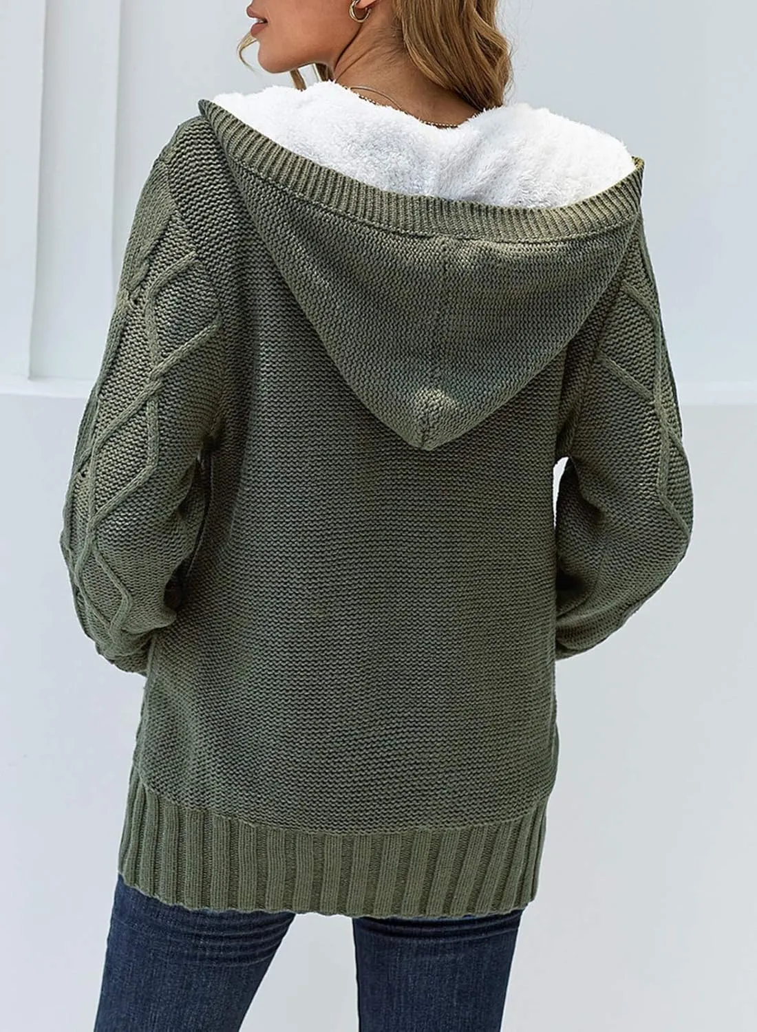 Sidefeel Women's Cardigan Sweaters Hooded Cardigans Fleece Lined Jackets Winter Sweater Coat