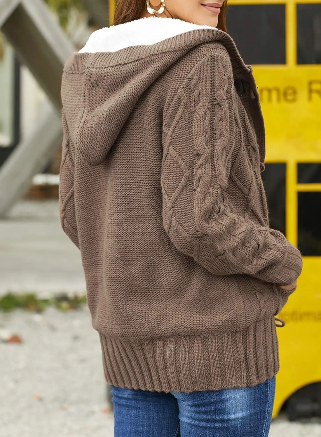 Sidefeel Women's Cardigan Sweaters Hooded Cardigans Fleece Lined Jackets Winter Sweater Coat