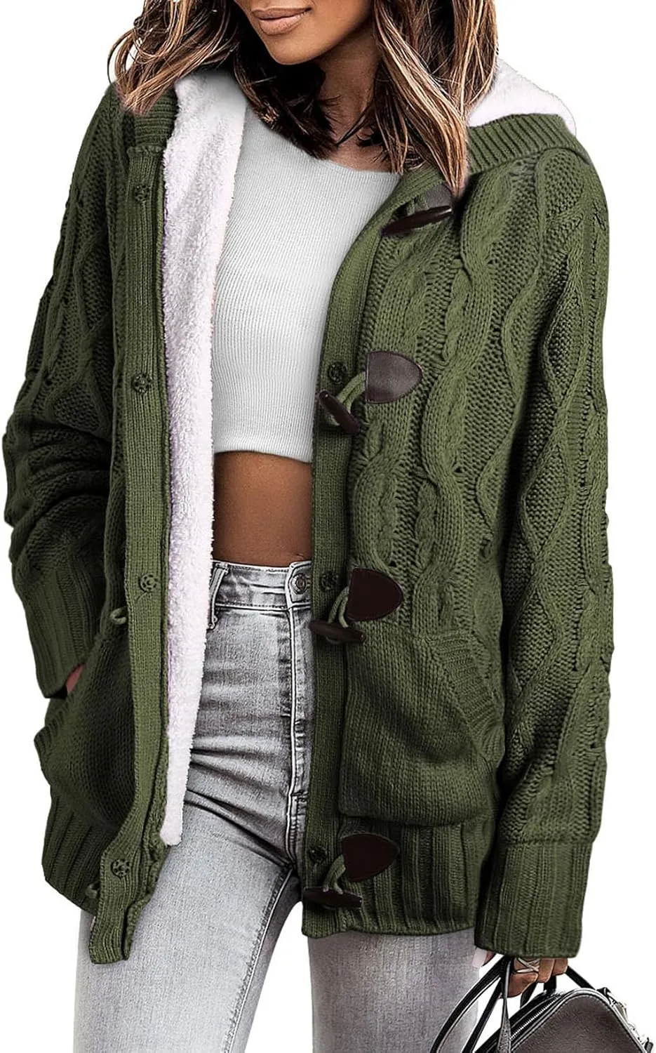 Sidefeel Women's Cardigan Sweaters Hooded Cardigans Fleece Lined Jackets Winter Sweater Coat