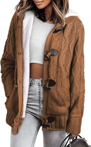 Sidefeel Women's Cardigan Sweaters Hooded Cardigans Fleece Lined Jackets Winter Sweater Coat