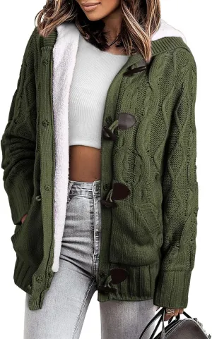 Sidefeel Women's Cardigan Sweaters Hooded Cardigans Fleece Lined Jackets Winter Sweater Coat