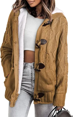 Sidefeel Women's Cardigan Sweaters Hooded Cardigans Fleece Lined Jackets Winter Sweater Coat