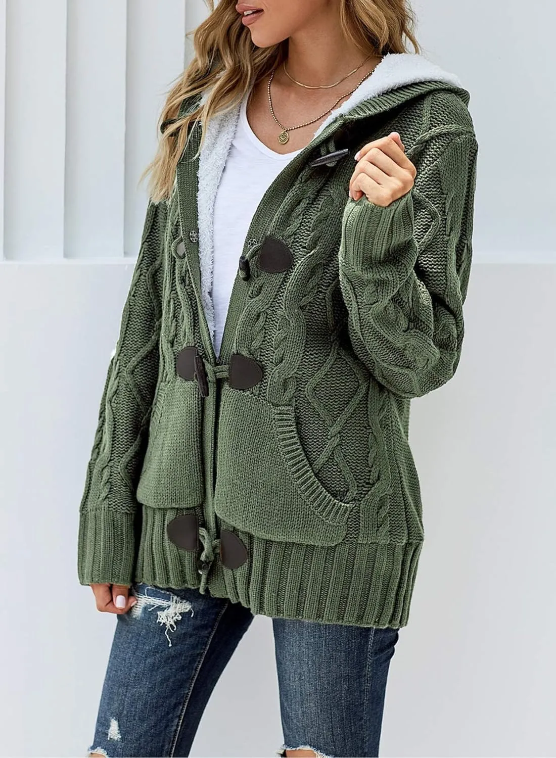 Sidefeel Women's Cardigan Sweaters Hooded Cardigans Fleece Lined Jackets Winter Sweater Coat
