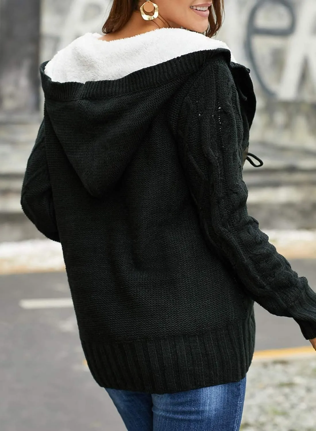 Sidefeel Women's Cardigan Sweaters Hooded Cardigans Fleece Lined Jackets Winter Sweater Coat