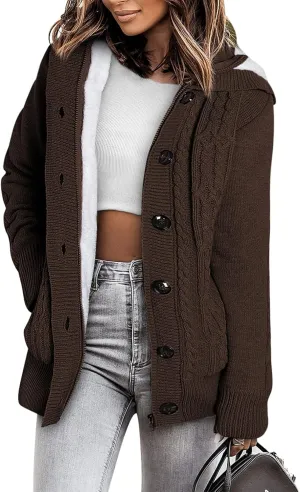 Sidefeel Women's Cardigan Sweaters Hooded Cardigans Fleece Lined Jackets Winter Sweater Coat