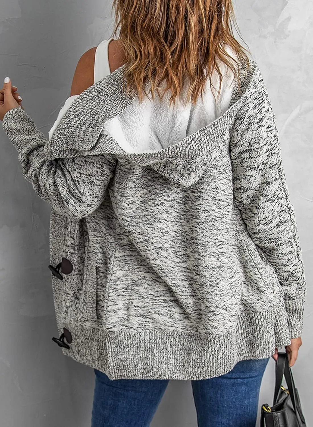 Sidefeel Women's Cardigan Sweaters Hooded Cardigans Fleece Lined Jackets Winter Sweater Coat