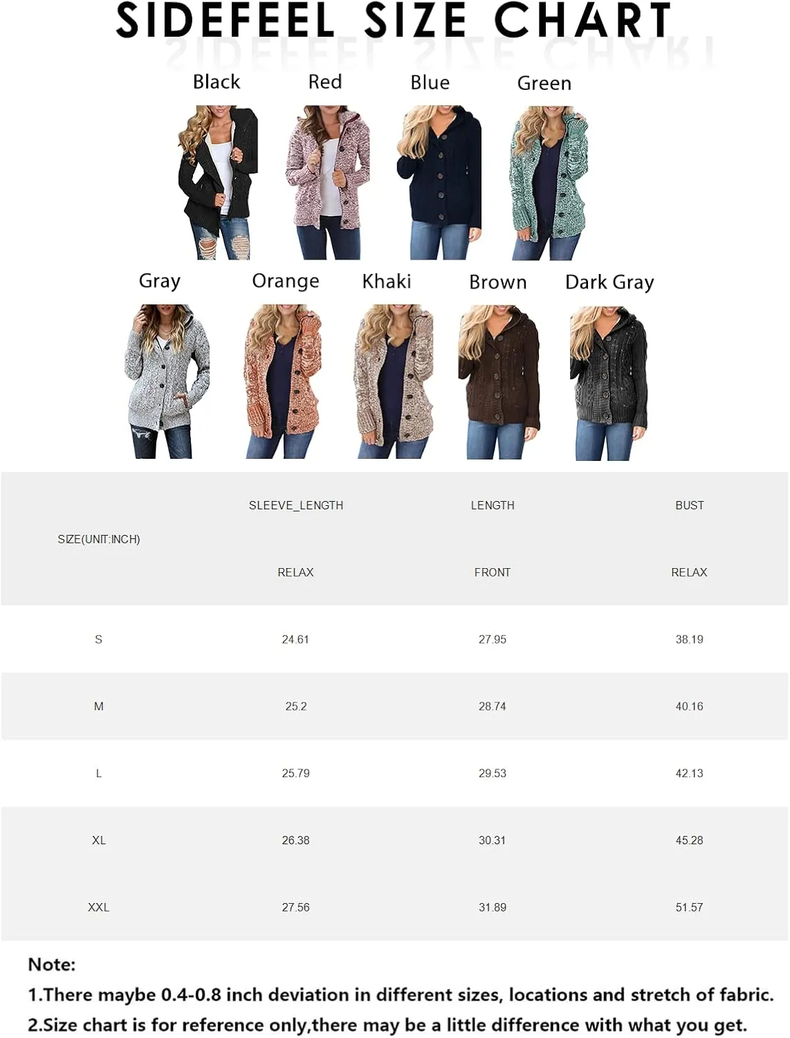 Sidefeel Women's Cardigan Sweaters Hooded Cardigans Fleece Lined Jackets Winter Sweater Coat