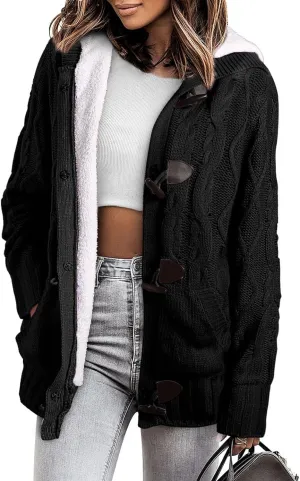 Sidefeel Women's Cardigan Sweaters Hooded Cardigans Fleece Lined Jackets Winter Sweater Coat