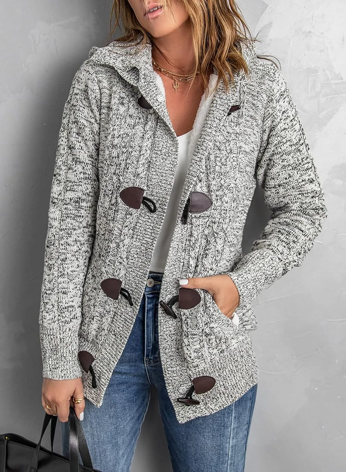 Sidefeel Women's Cardigan Sweaters Hooded Cardigans Fleece Lined Jackets Winter Sweater Coat