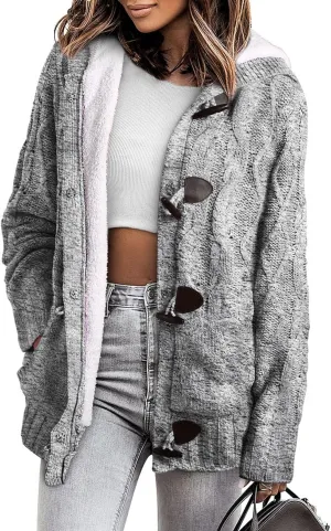 Sidefeel Women's Cardigan Sweaters Hooded Cardigans Fleece Lined Jackets Winter Sweater Coat