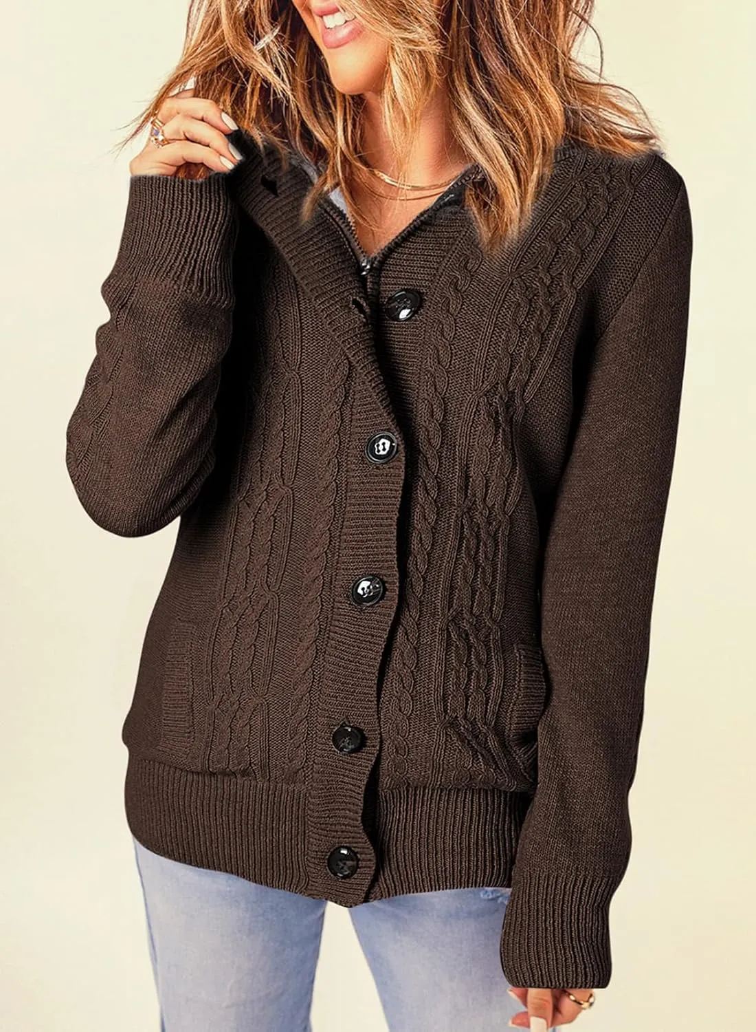 Sidefeel Women's Cardigan Sweaters Hooded Cardigans Fleece Lined Jackets Winter Sweater Coat