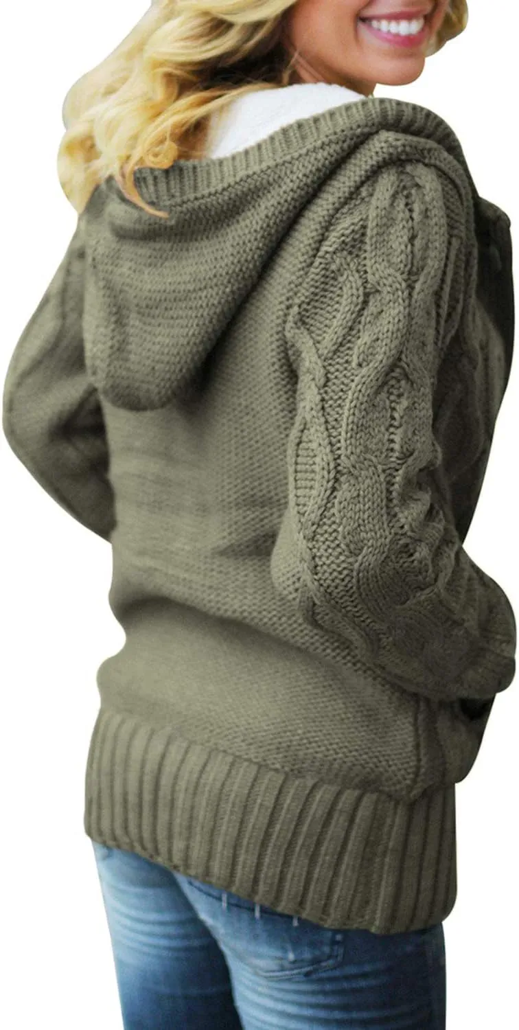 Sidefeel Women's Cardigan Sweaters Hooded Cardigans Fleece Lined Jackets Winter Sweater Coat