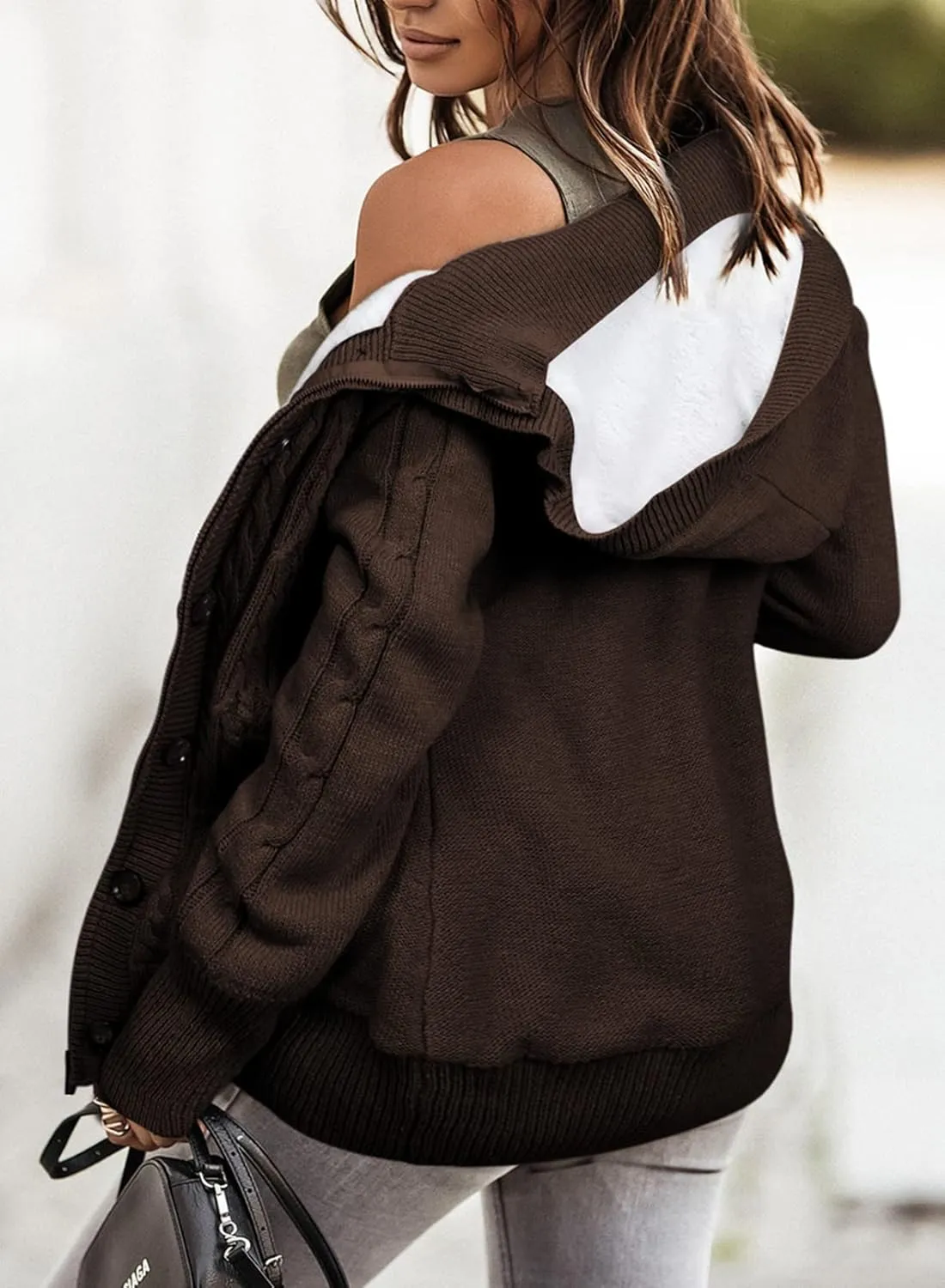 Sidefeel Women's Cardigan Sweaters Hooded Cardigans Fleece Lined Jackets Winter Sweater Coat