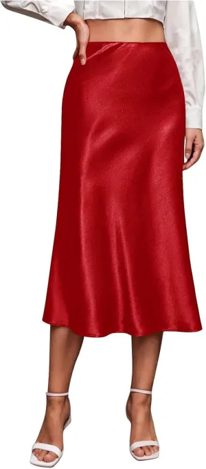 Silk Skirts for Women Satin High Waisted Midi Skirt Elegant A Line Skirt Business Casual Cocktail Party Dress 2025