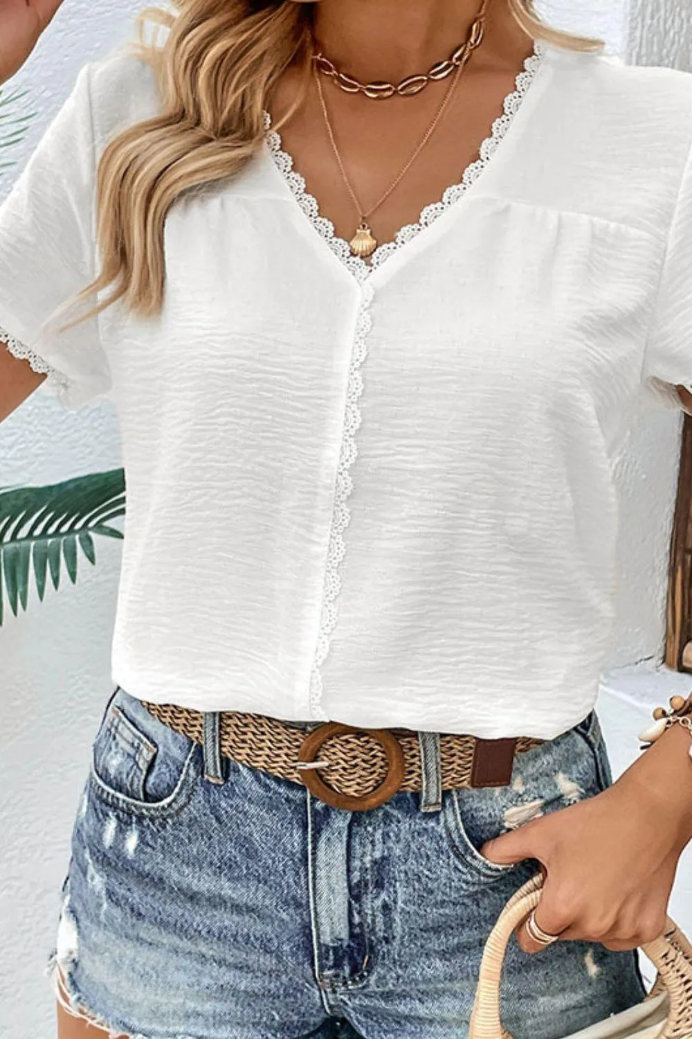 Simple Charisma Short Sleeve White Lace Blouse