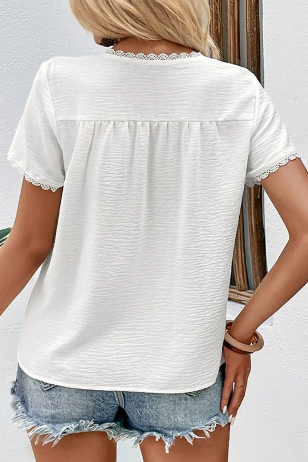 Simple Charisma Short Sleeve White Lace Blouse