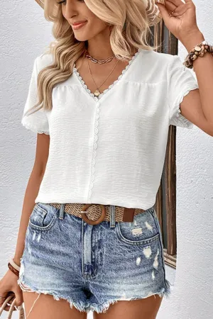 Simple Charisma Short Sleeve White Lace Blouse