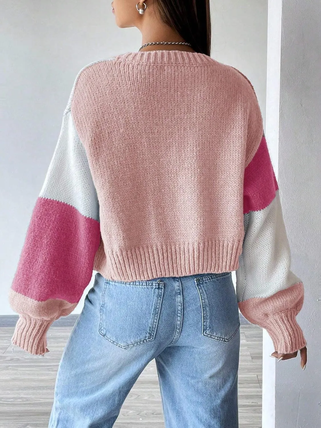 SISKIN Womens Fall & Spring Lightweight Long Sleeve Cropped Open Front Color Block Cardigan Sweaters for Women Trendy