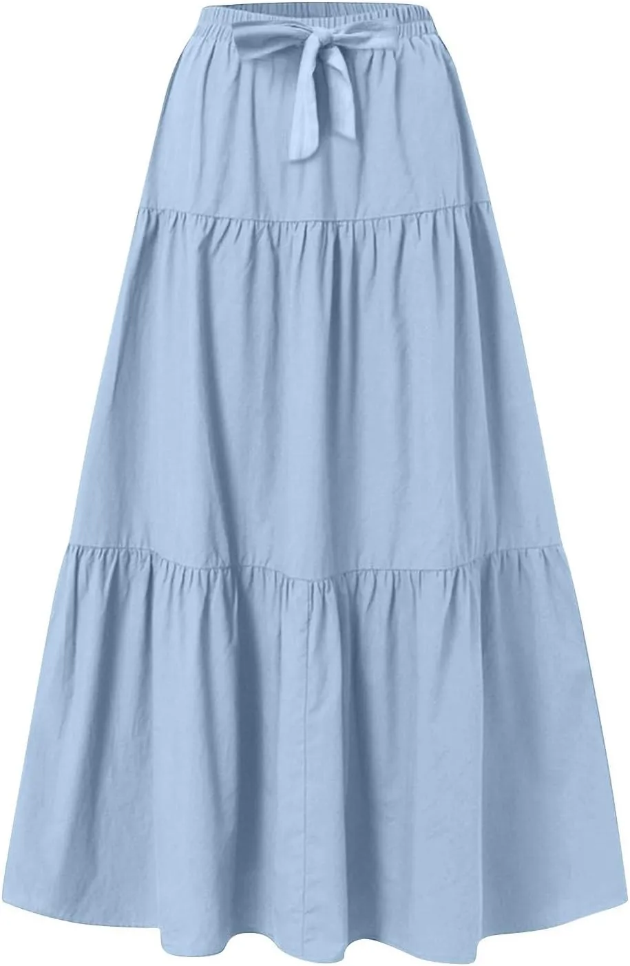 Skirts for Women Midi Length Elastic Tie Waist Swing Tiered A-Line Flowy Pleated Boho Beach Vacation Long Skirt Dress