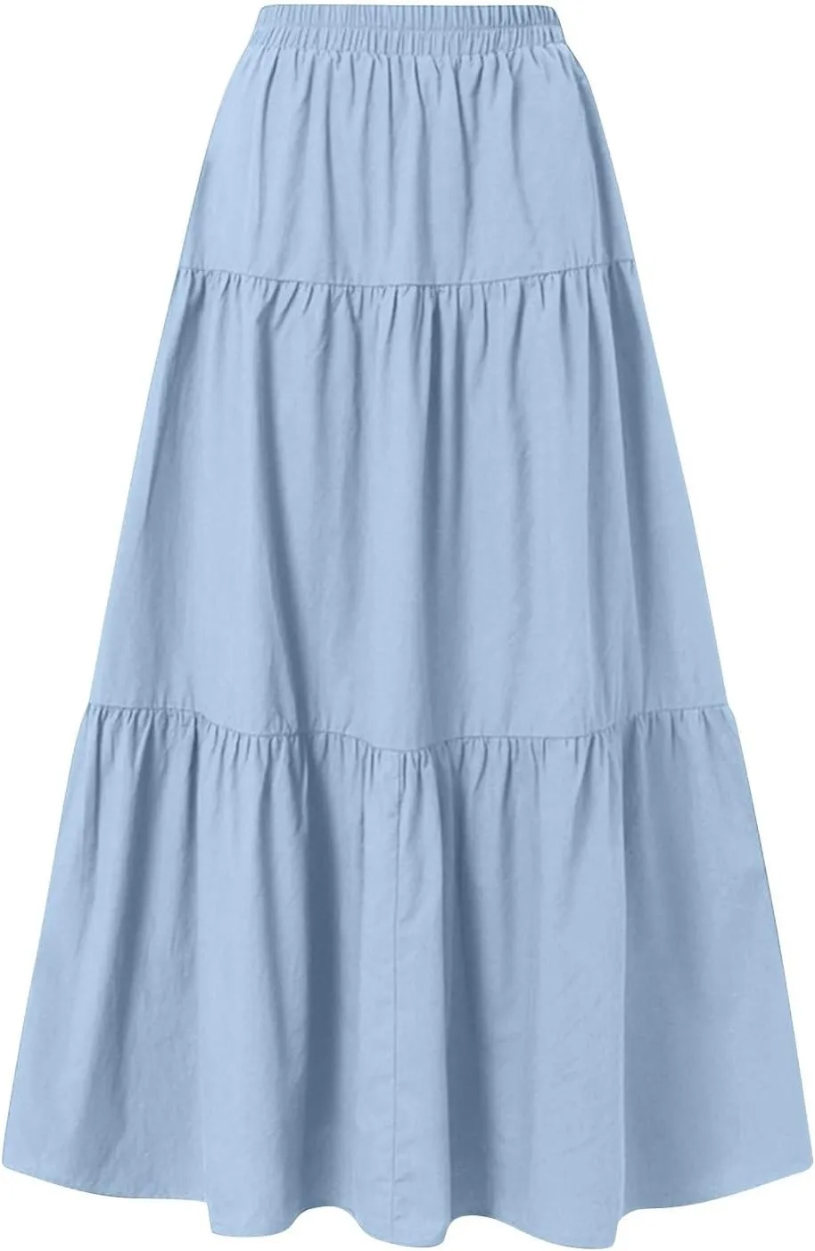 Skirts for Women Midi Length Elastic Tie Waist Swing Tiered A-Line Flowy Pleated Boho Beach Vacation Long Skirt Dress
