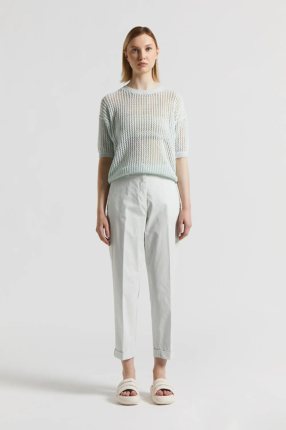 Slub stretch cotton canvas trousers