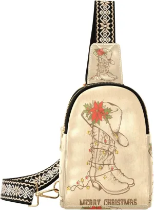 Small Sling Bag Fanny Packs Crossbody Bags for Women Boots and Cowboy Hat Leather Fashion Chest Bag Belt Bag for Women for Travel Sports Running Hiking
