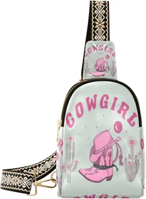 Small Sling Bag Fanny Packs Crossbody Bags for Women Cowgirl Boots and Hat Leather Fashion Chest Bag Belt Bag for Women for Travel Sports Running